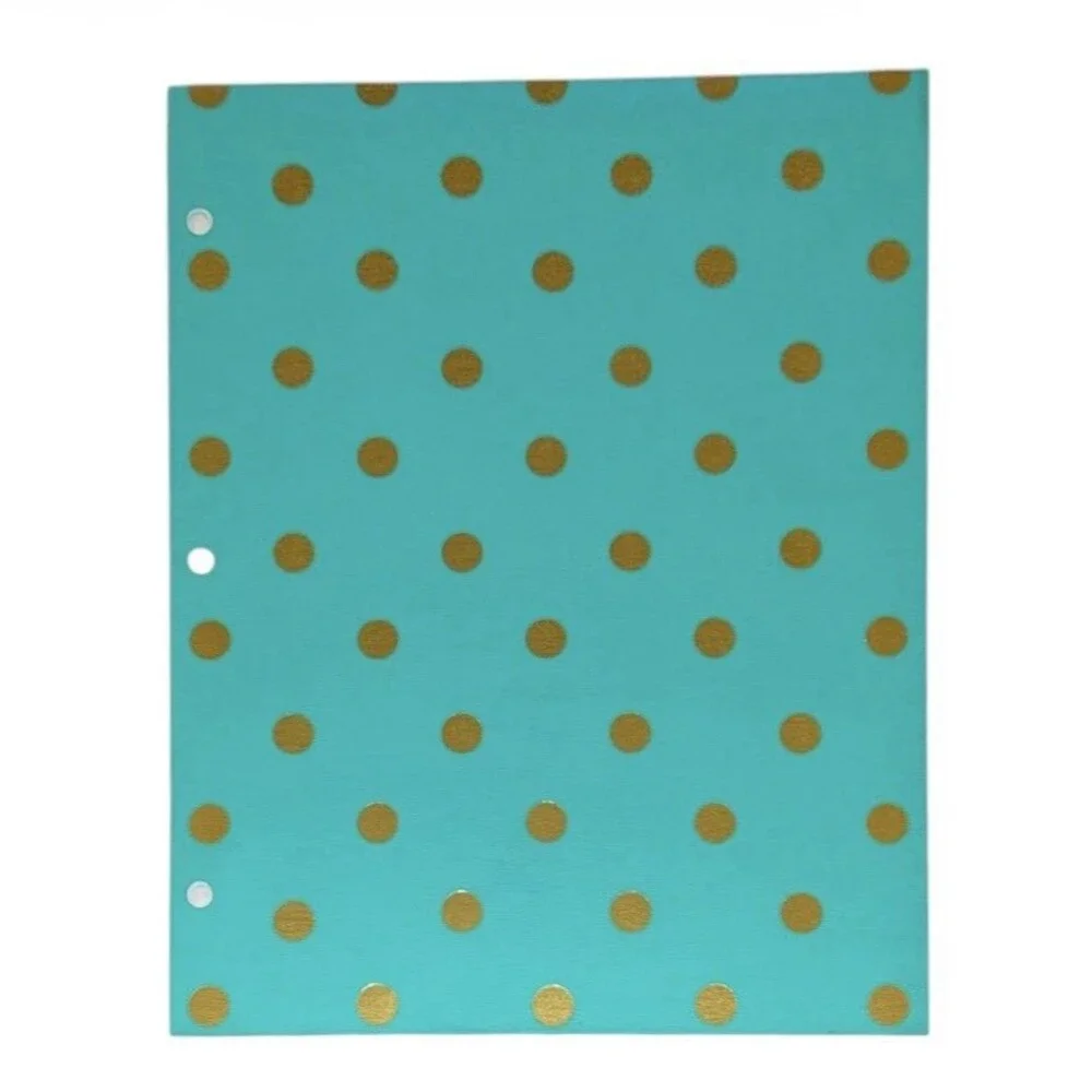 2x Greenroom Gold Polka Dot Folders 2 Pocket w/ 3-Hole Punch 12x10